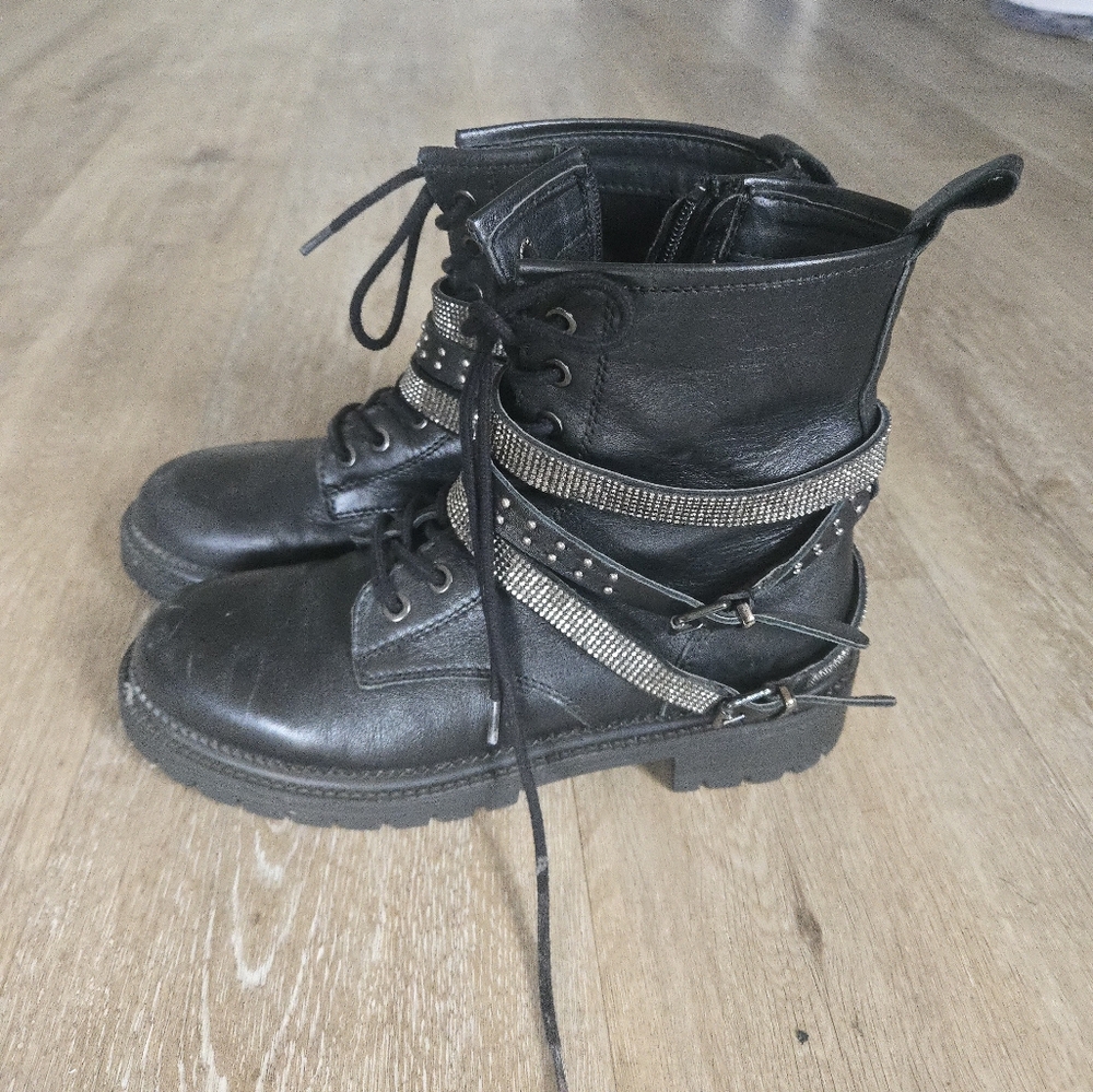 Steve Madden Black Combat Boots with Silver Accents